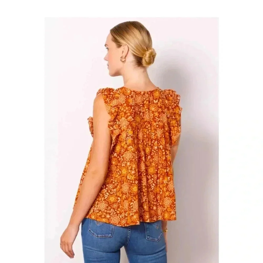 🩵SUNDRY Sienna Flutter Sleeve Blouse Size Boho Prairie Cottagecore Large - Picture 6 of 13